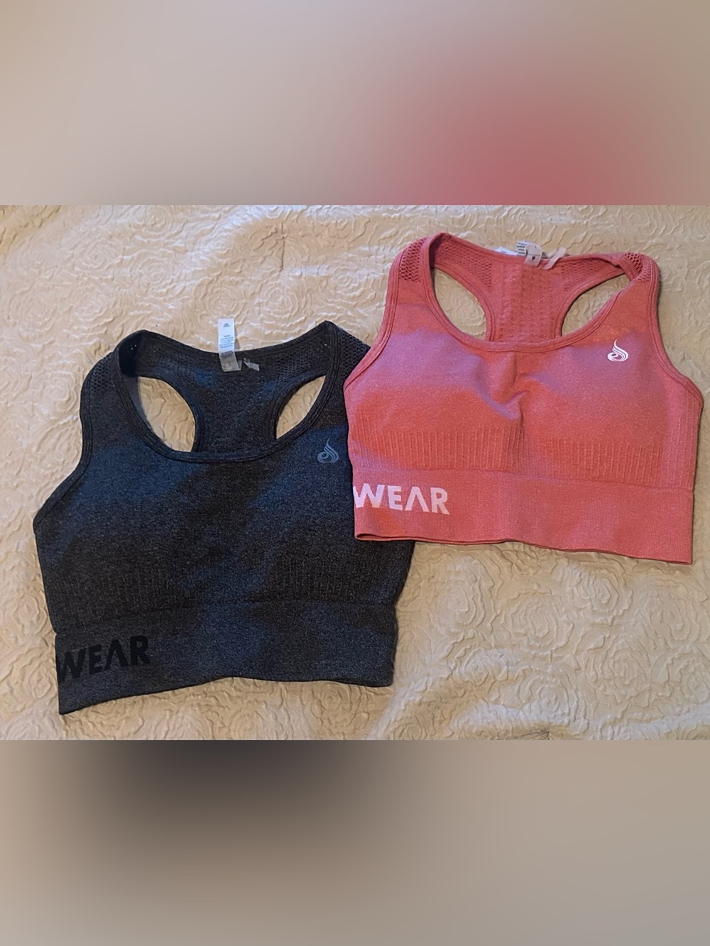 RyderWear Seamless Racerback Sports Bra - Black and Coral
